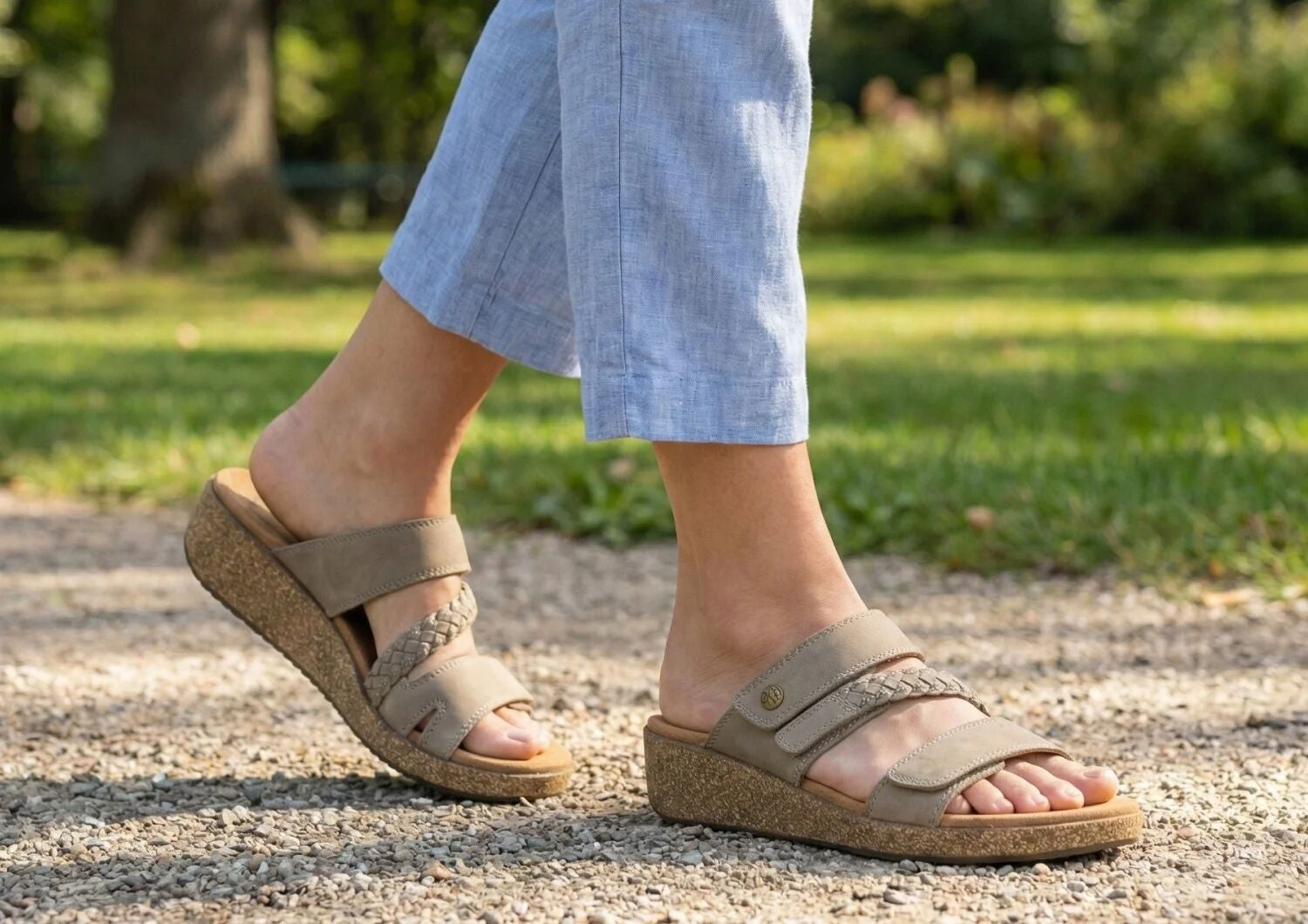 Orthofeet Carrie Adjustable Cork Heel-Strap Women's Sandals - Mocha - Lifestyle View - 8