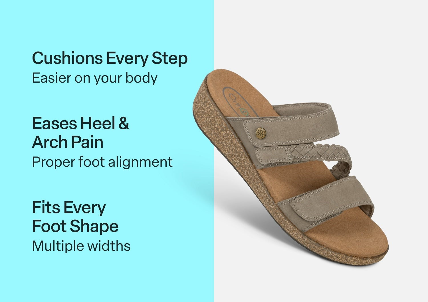 Orthofeet Carrie Adjustable Cork Heel-Strap Women's Sandals - Mocha - Comfort Benefits - 3