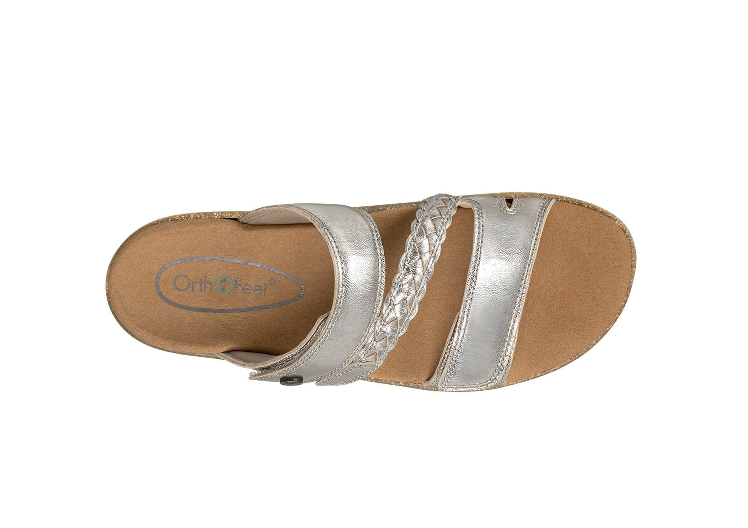 Orthofeet Carrie Adjustable Cork Heel-Strap Women's Sandals - Platinum - Bird's Eye View - 6