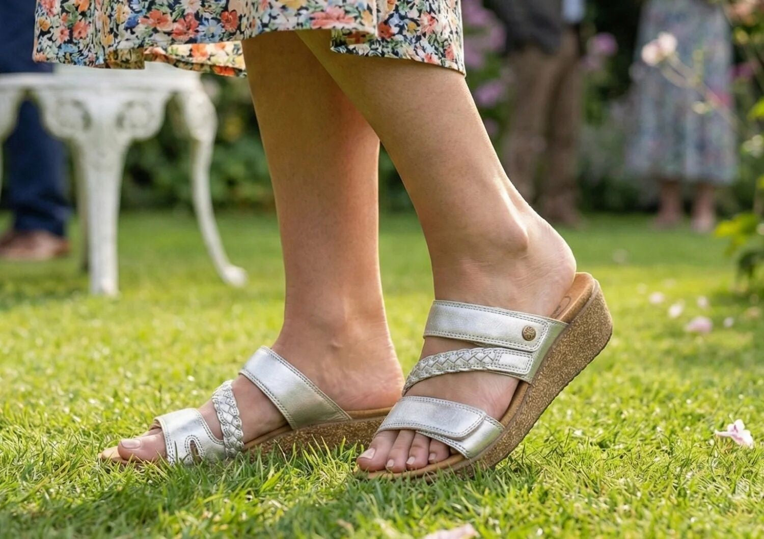 Orthofeet Carrie Adjustable Cork Heel-Strap Women's Sandals - Platinum - Lifestyle View - 8