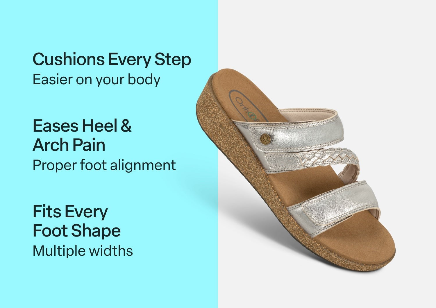 Orthofeet Carrie Adjustable Cork Heel-Strap Women's Sandals - Platinum - Comfort Benefits - 3