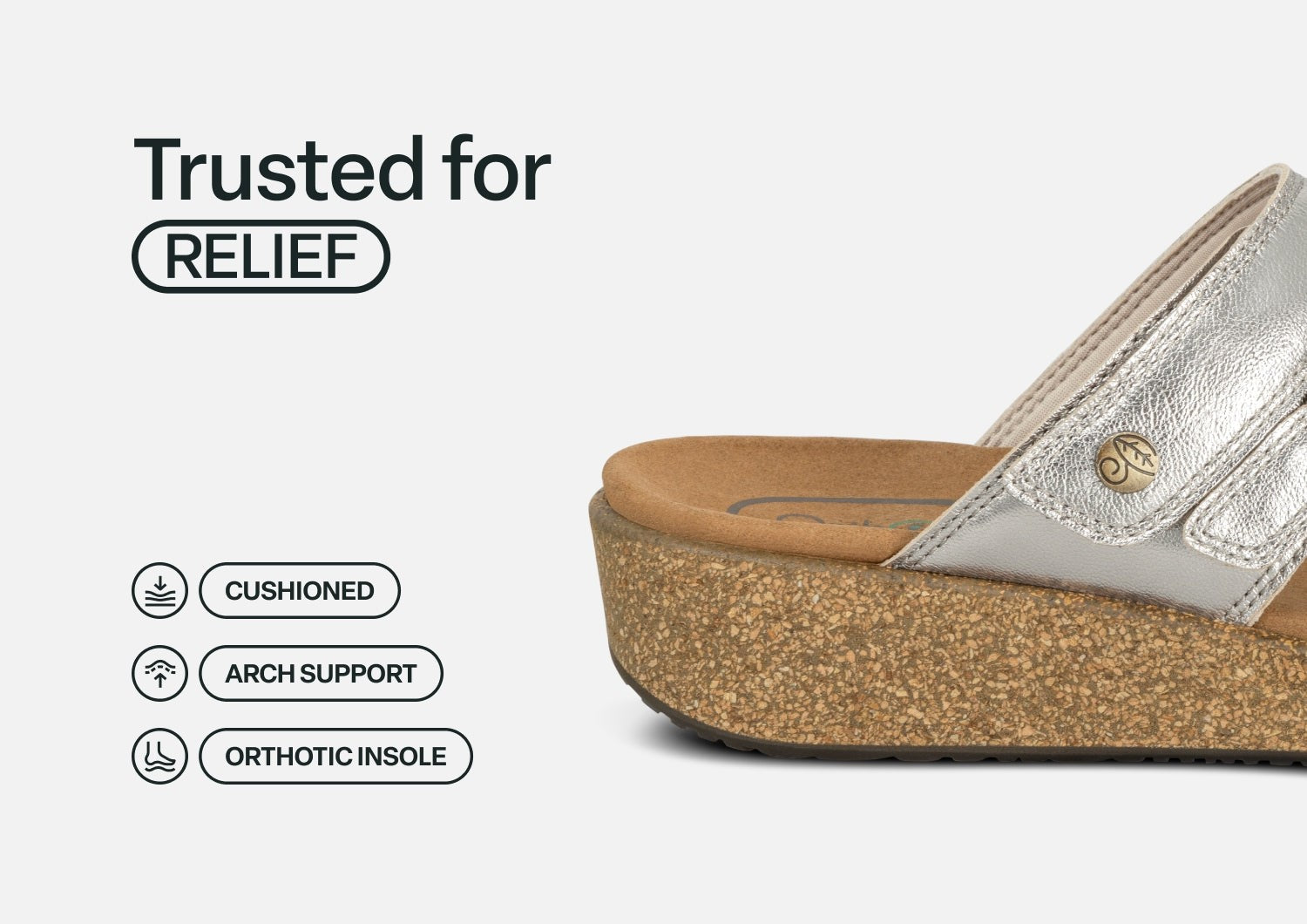 Orthofeet Carrie Adjustable Cork Heel-Strap Women's Sandals - Platinum - Feature Detail - 4