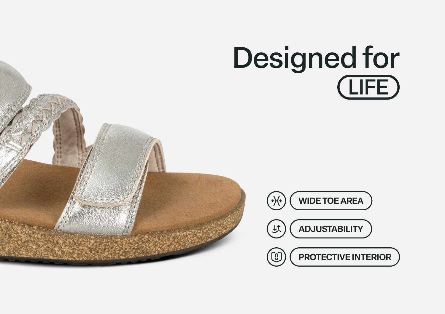 Orthofeet Carrie Adjustable Cork Heel-Strap Women's Sandals - Platinum - Feature Detail - 5