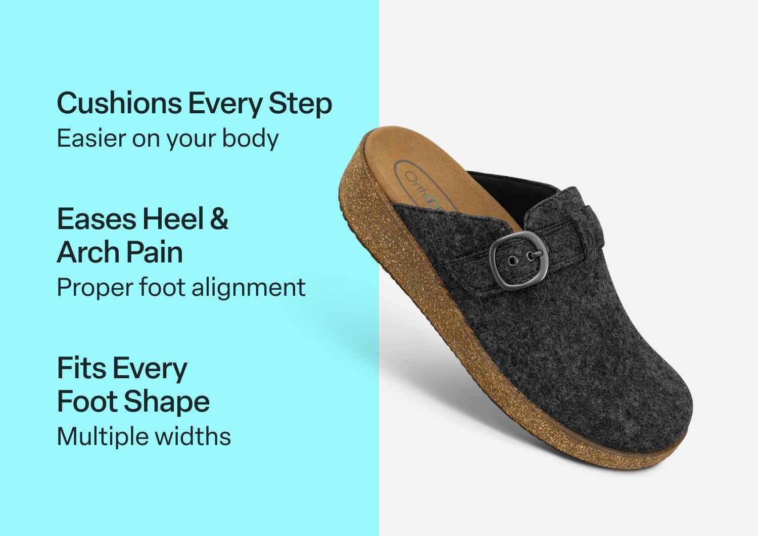 Orthofeet Casey Cushioned Support Women's Casual Clog - Charcoal Wool - Comfort Benefits - 3