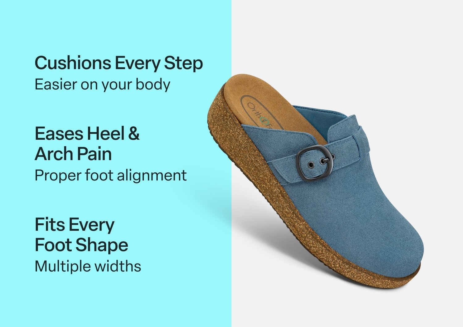 Orthofeet Casey Cushioned Support Women's Casual Clog - Powder Blue - Comfort Benefits - 3