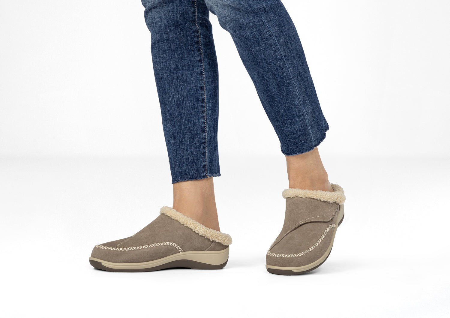 Orthofeet Charlotte Orthotic Comfort Women's Slippers - Taupe - Lifestyle View - 2