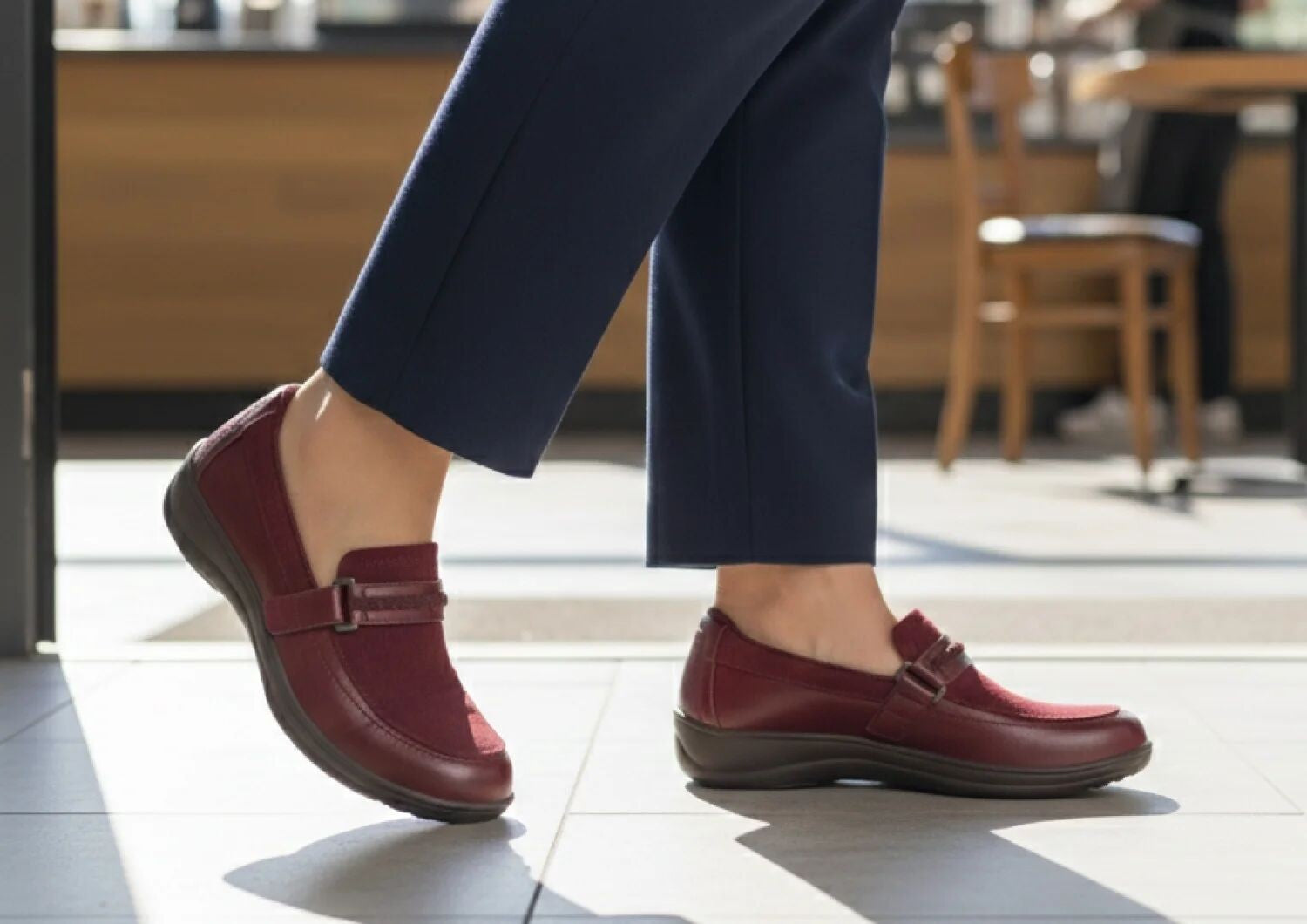 Orthofeet Chelsea Supportive Comfort Women's Dress - Dark Cherry - Lifestyle View - 8