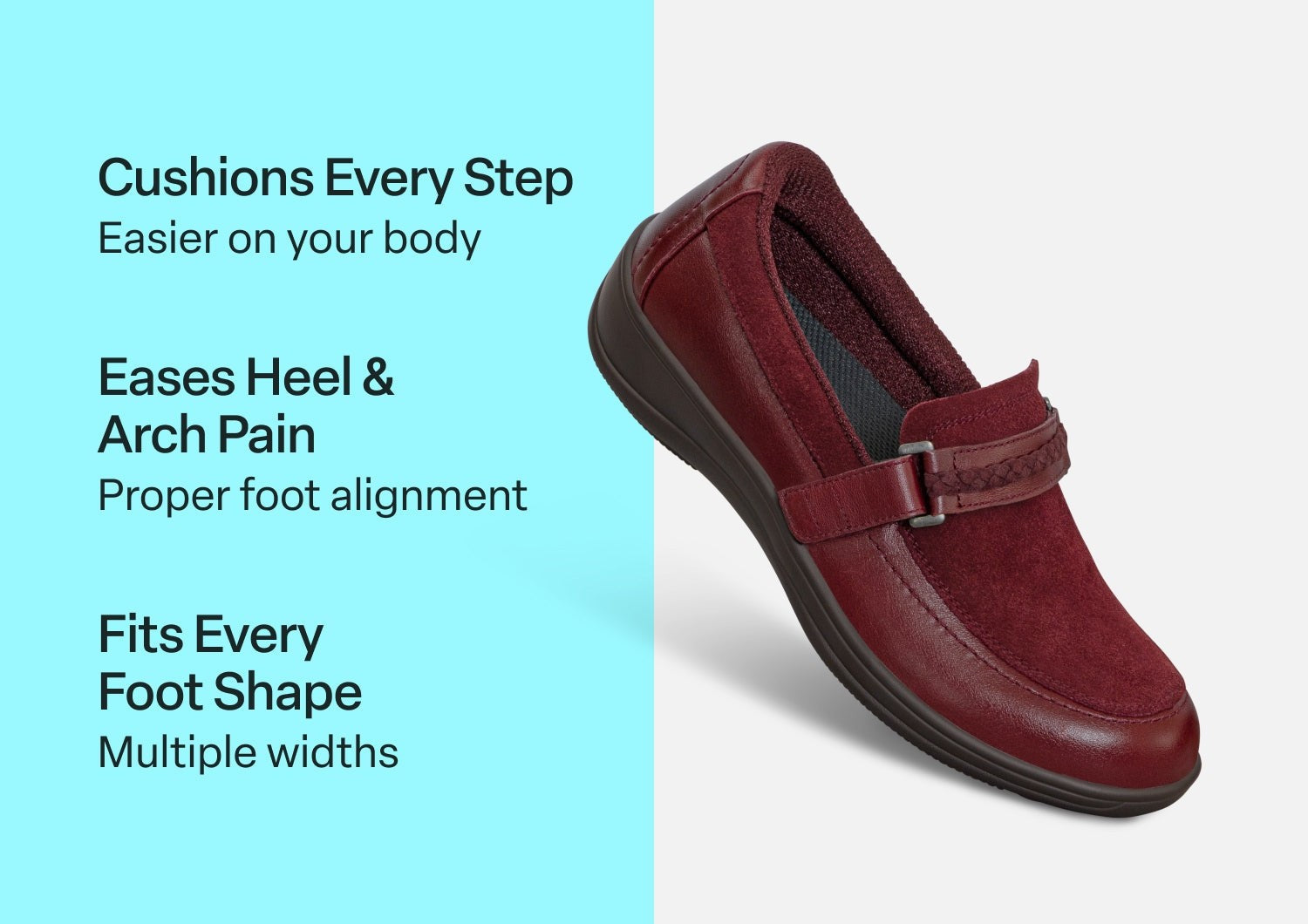 Orthofeet Chelsea Supportive Comfort Women's Dress - Dark Cherry - Comfort Benefits - 3
