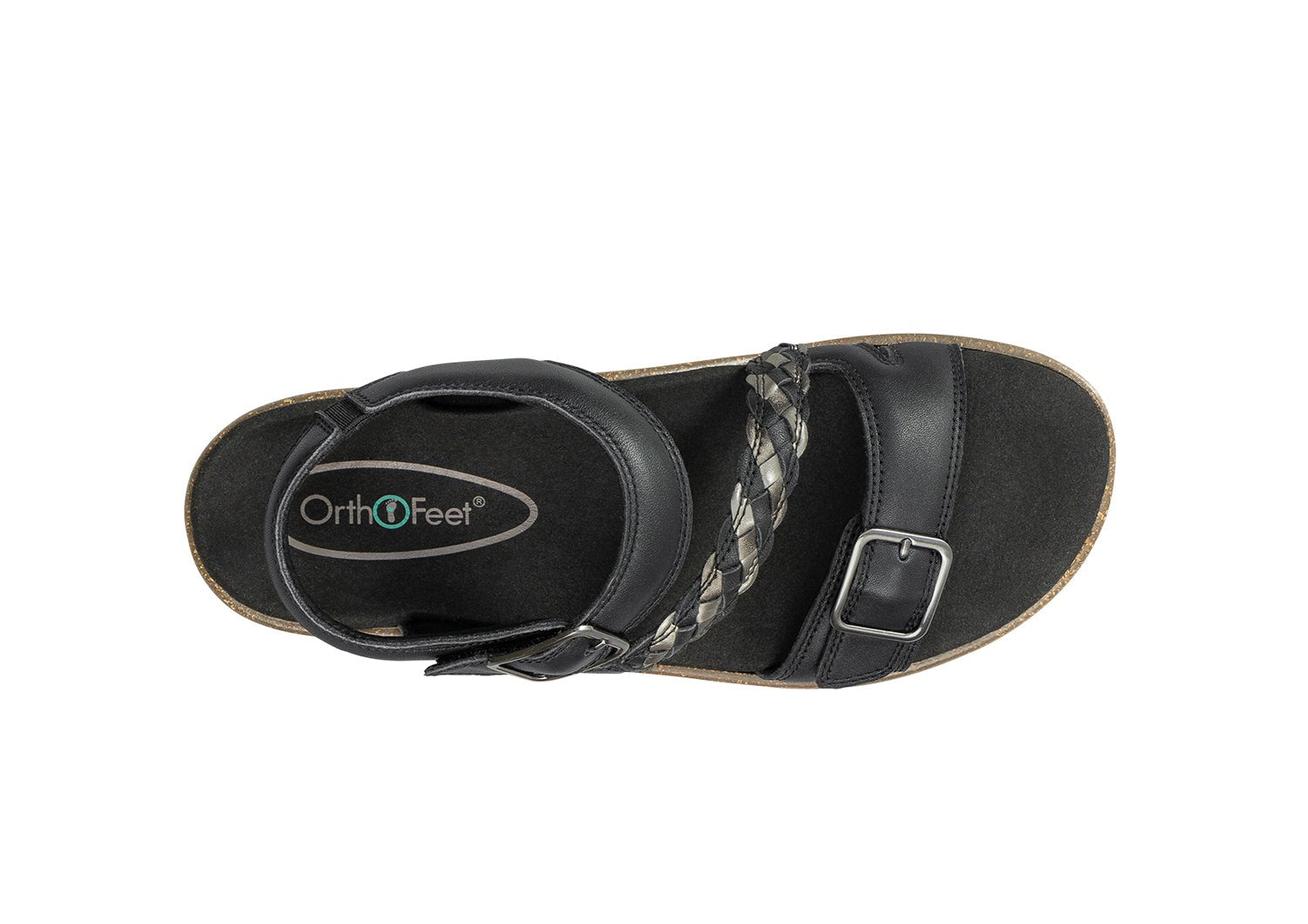 Orthofeet Chloe Supportive Heel-Strap Stretch Women's Sandal - Black - Bird's Eye View - 7