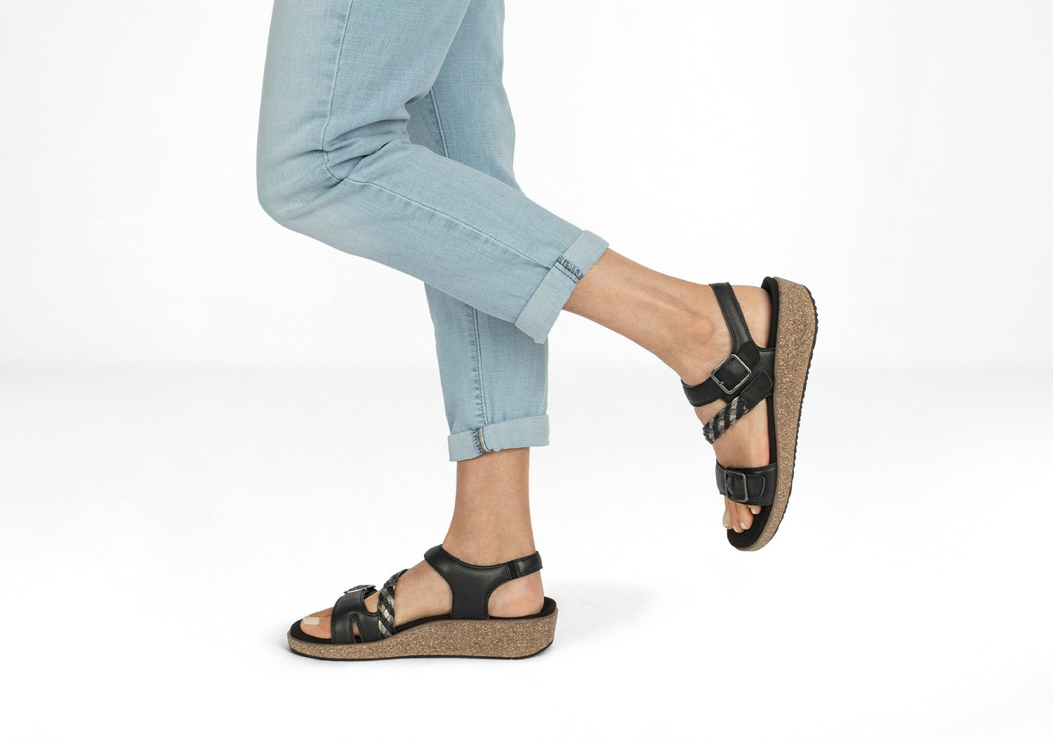 Orthofeet Chloe Supportive Heel-Strap Stretch Women's Sandal - Black - Lifestyle View - 2