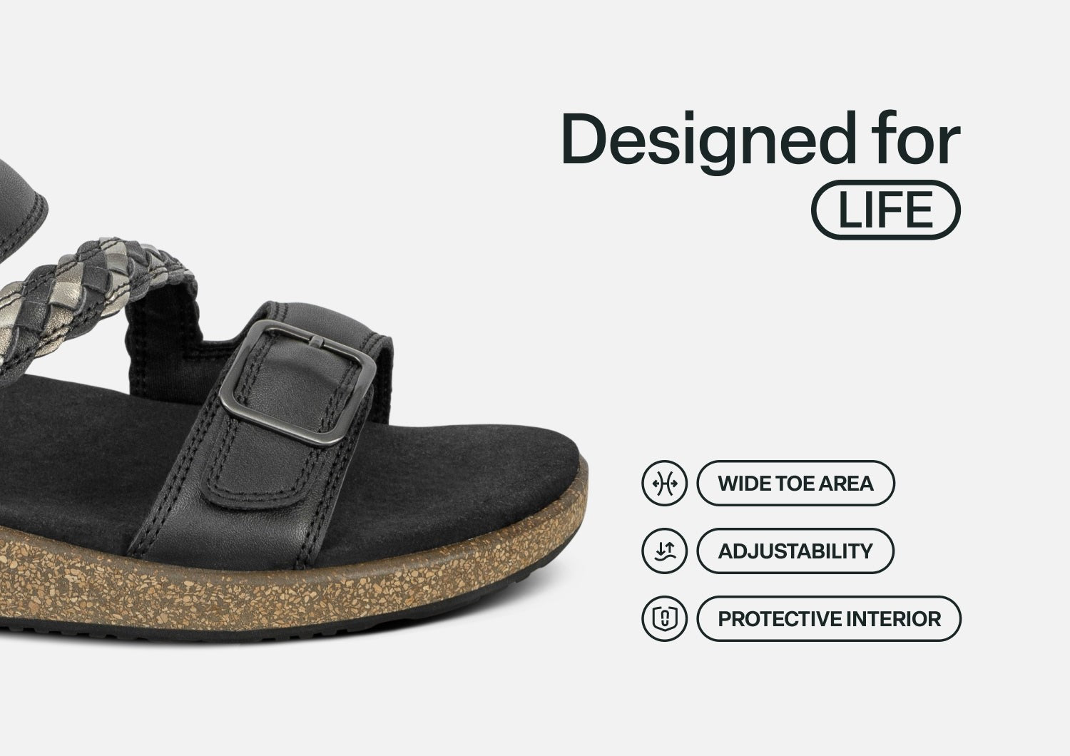 Orthofeet Chloe Supportive Heel-Strap Stretch Women's Sandal - Black - Feature Detail - 5