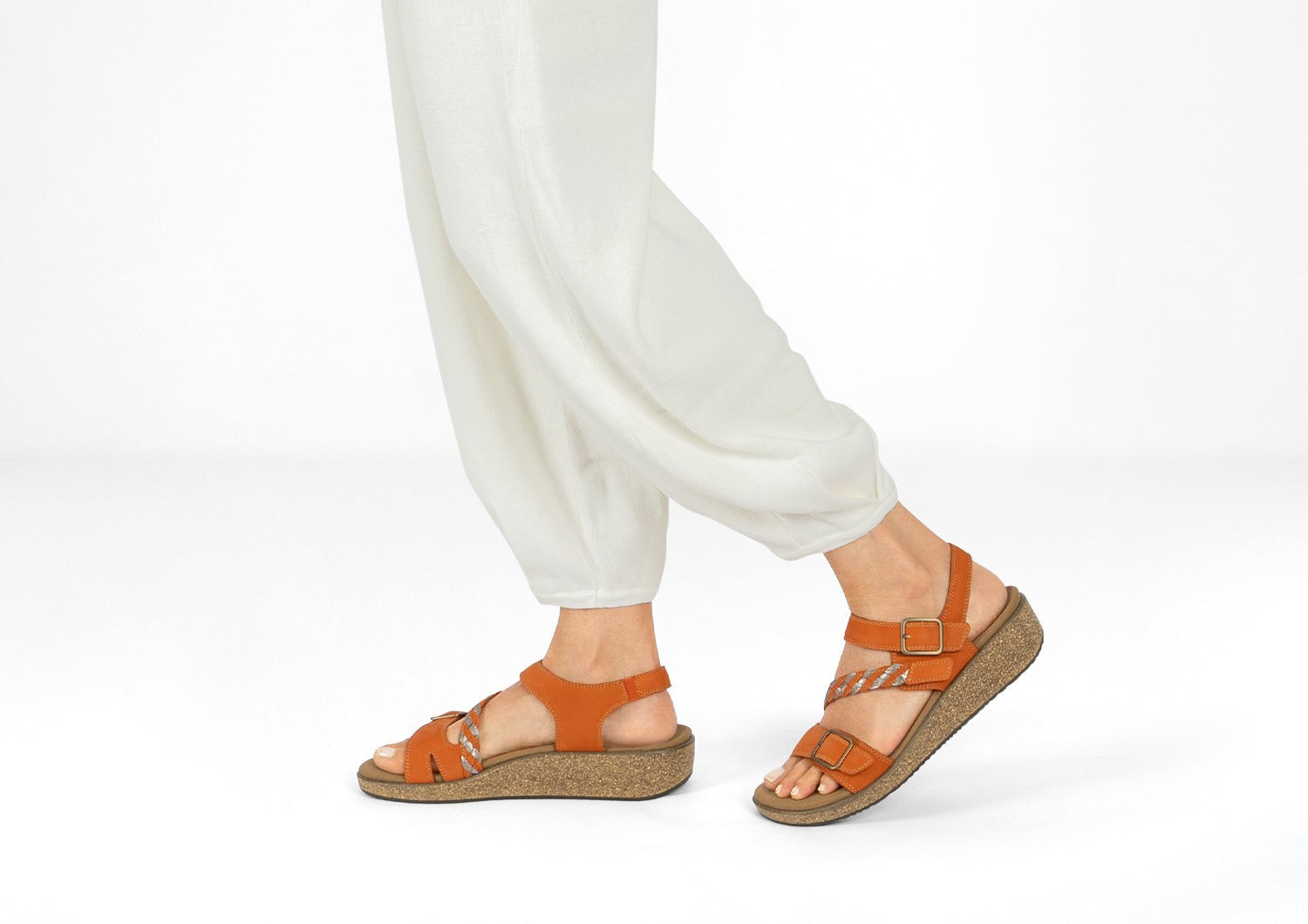 Orthofeet Chloe Supportive Heel-Strap Stretch Women's Sandal - Spice - Lifestyle View - 2