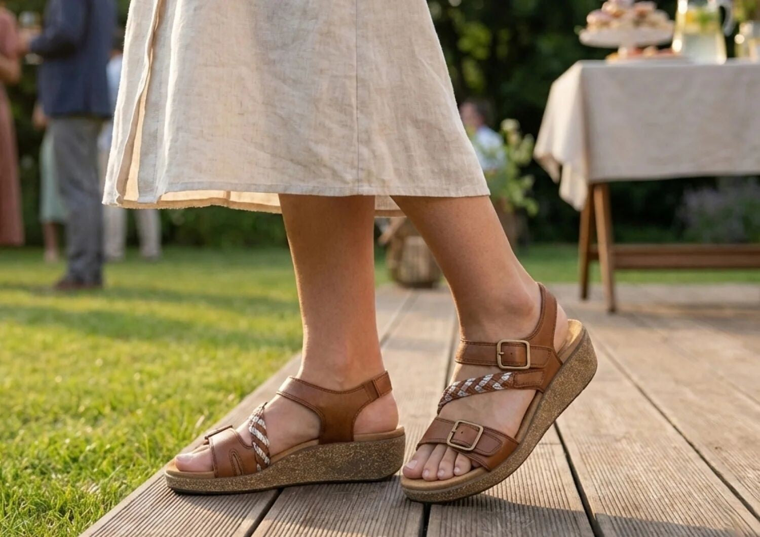 Orthofeet Chloe Supportive Heel-Strap Stretch Women's Sandal - Tan - Lifestyle View - 8