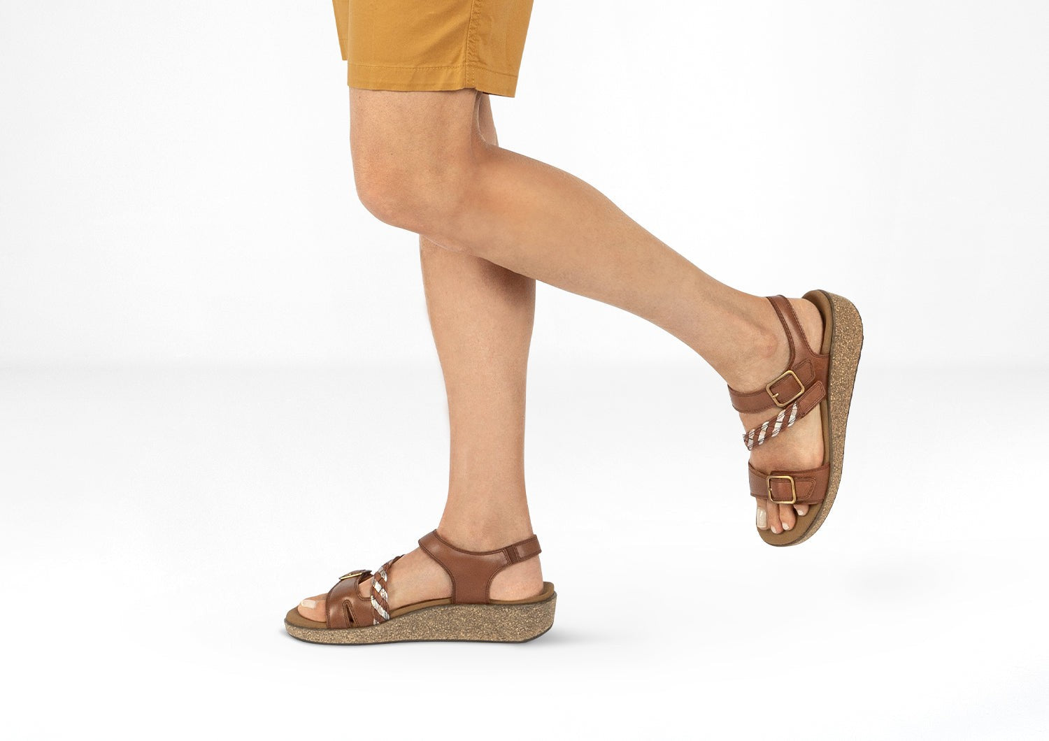 Orthofeet Chloe Supportive Heel-Strap Stretch Women's Sandal - Tan - Lifestyle View - 2