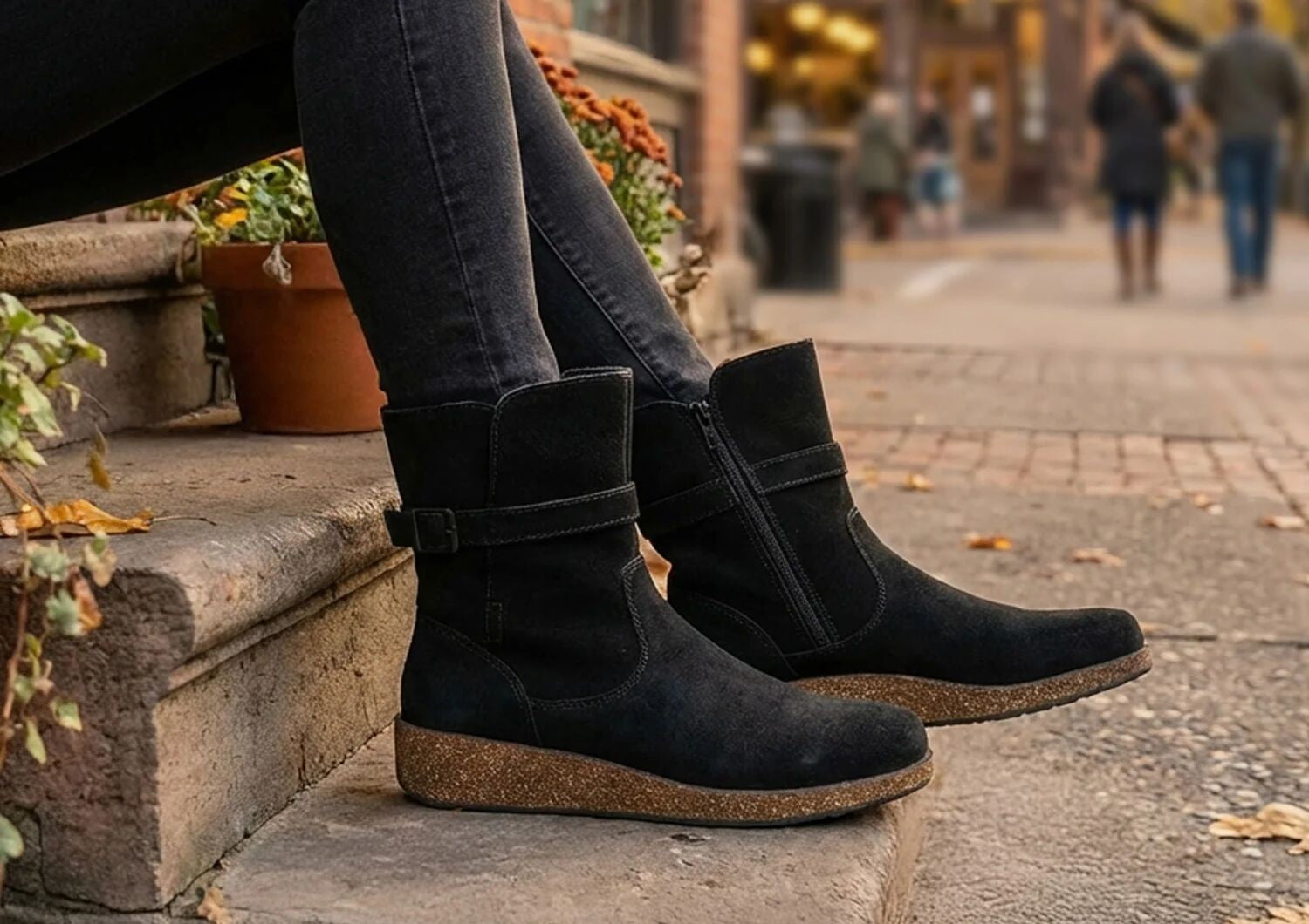 Orthofeet Claire Cushioned Support Women's Boots - Black - Lifestyle View - 9