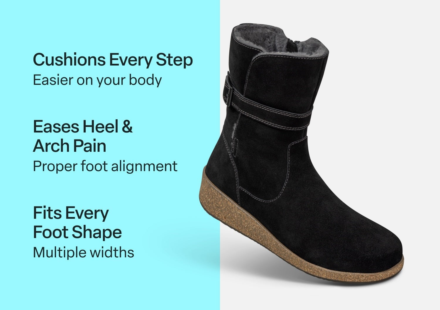 Orthofeet Claire Cushioned Support Women's Boots - Black - Comfort Benefits - 3