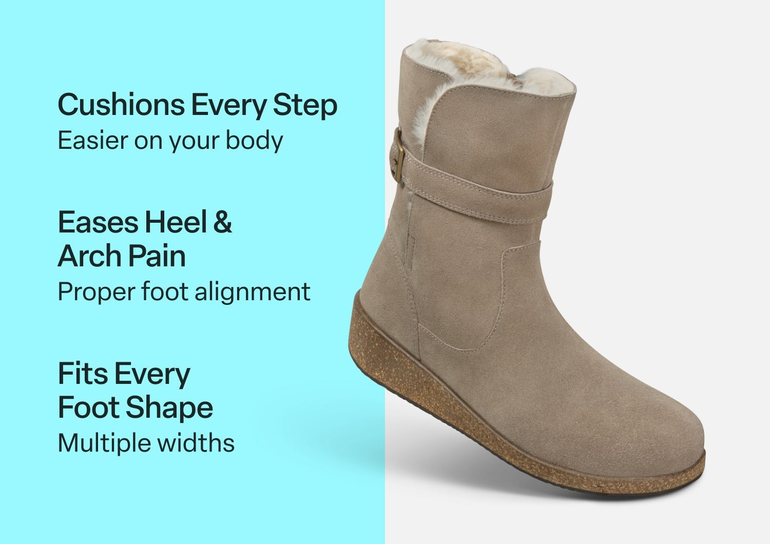 Orthofeet Claire Cushioned Support Women's Boots - Taupe - Comfort Benefits - 3