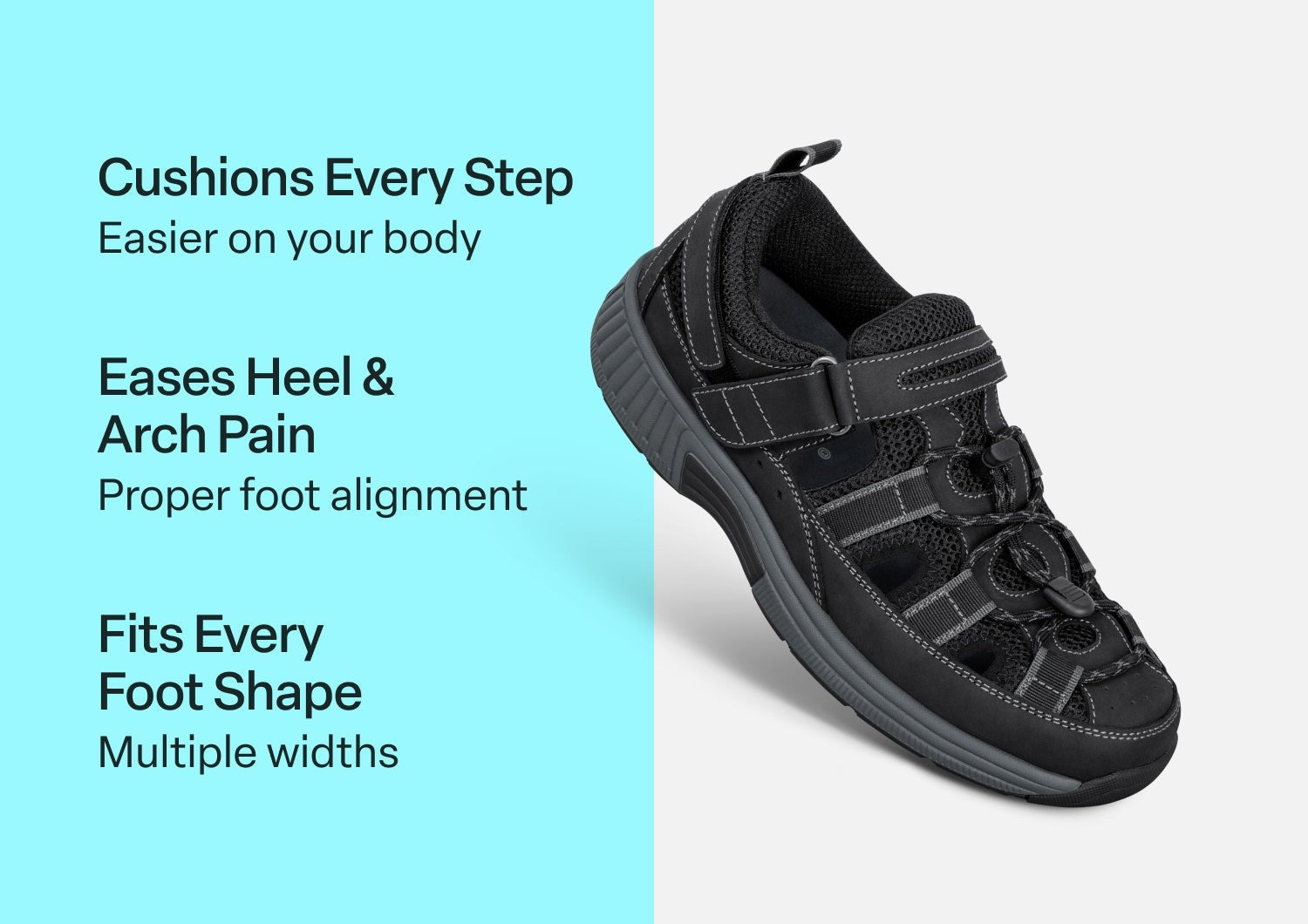 Orthofeet Clearwater Supportive Men's Sandals - Black - Comfort Benefits - 3