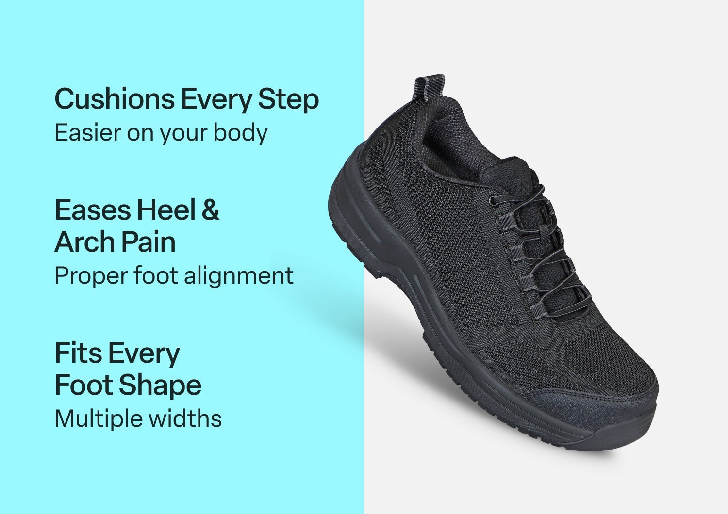 Orthofeet Cobalt Work Cushioned Support Men's Work Shoe - Black - Comfort Benefits - 3