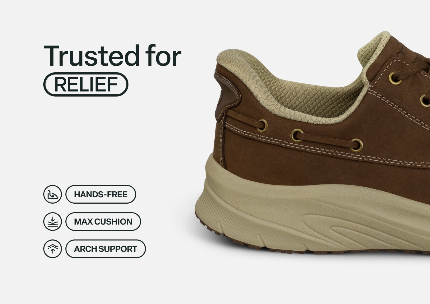 Orthofeet Commander Hands-Free Supportive Men's Boat Shoes - Brown - Feature Detail - 4