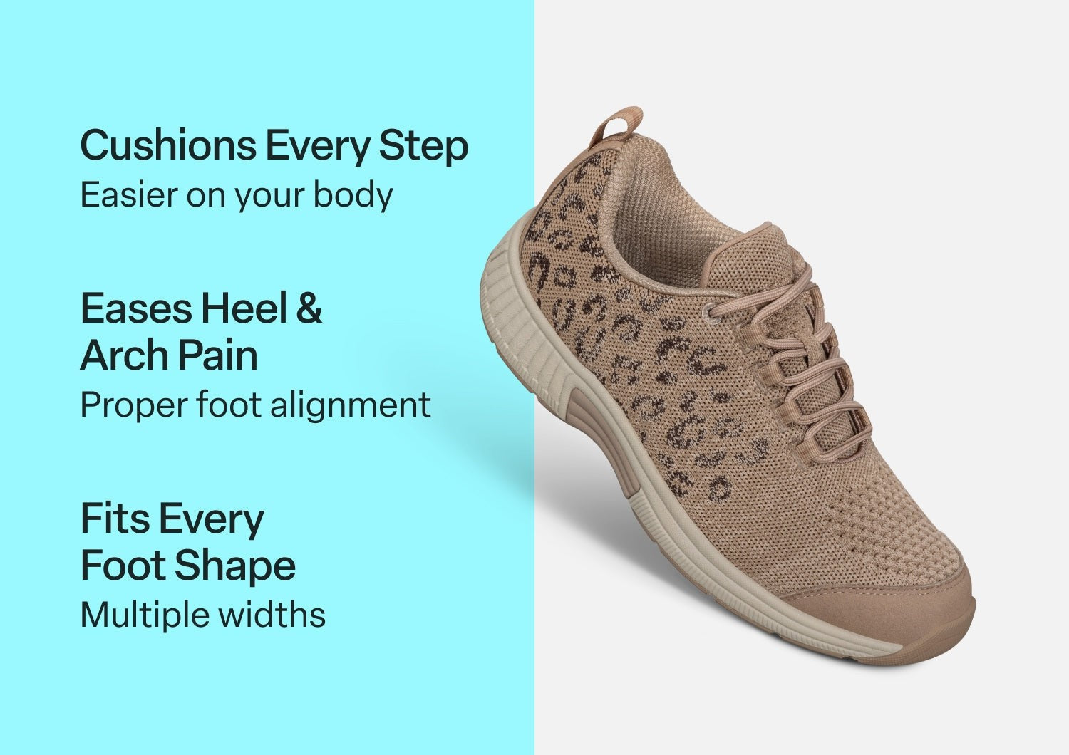 Orthofeet Coral Stretch Arch-Support Women's Sneakers - Beige Leopard - Comfort Benefits - 3