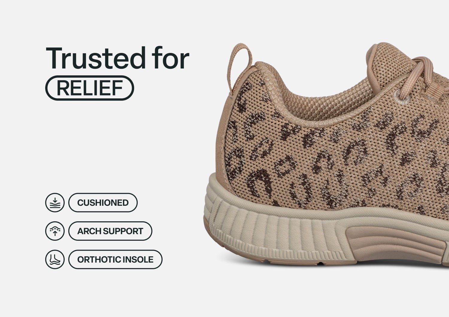 Orthofeet Coral Stretch Arch-Support Women's Sneakers - Beige Leopard - Feature Detail - 4