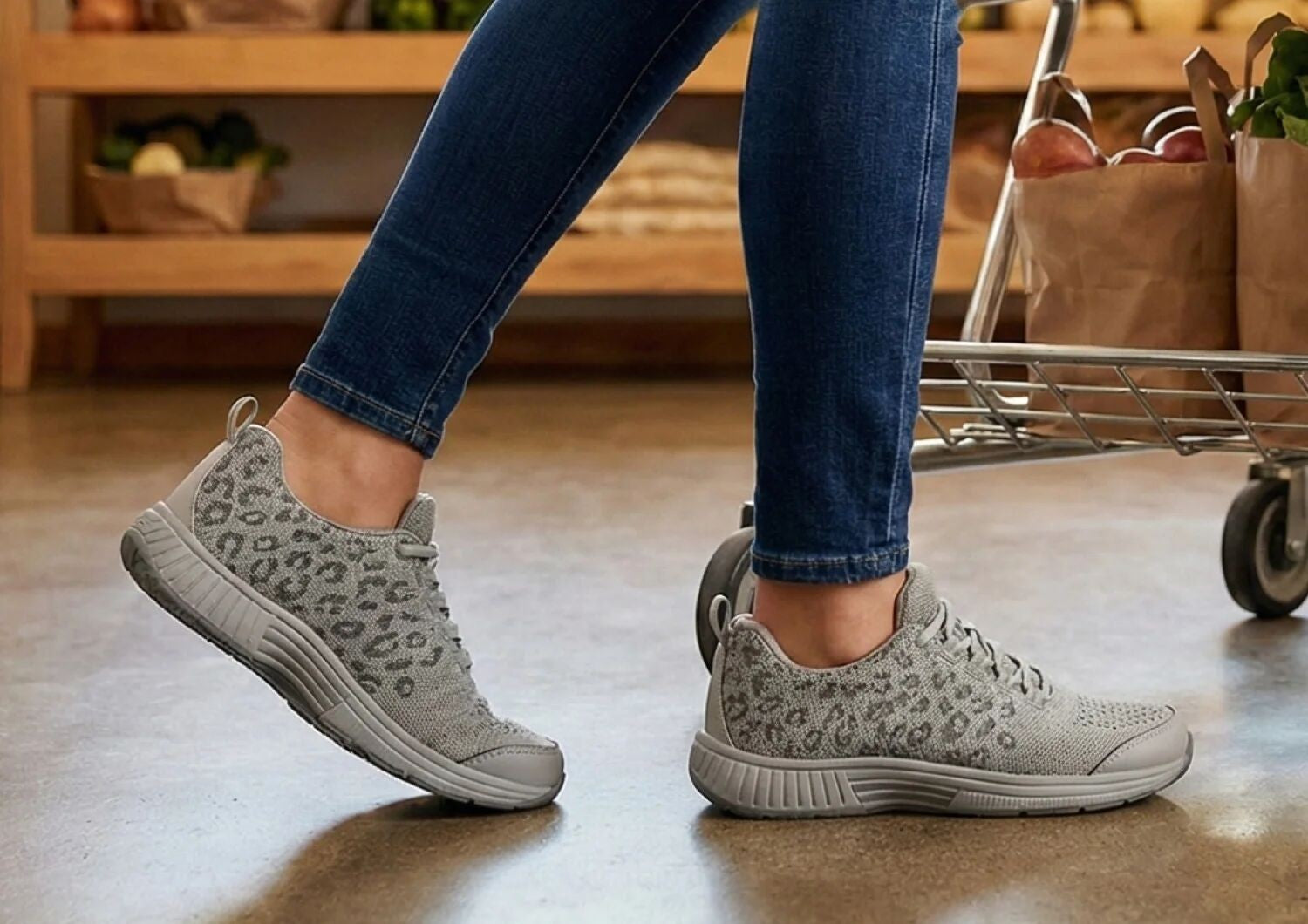 Orthofeet Coral Stretch Arch-Support Women's Sneakers - Gray Leopard - Lifestyle View - 8