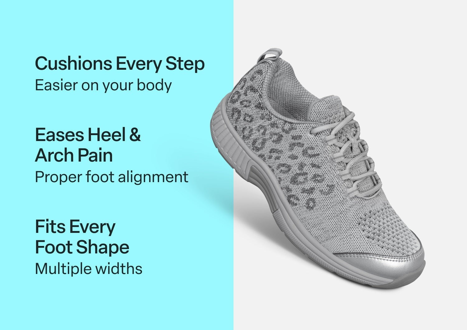 Orthofeet Coral Stretch Arch-Support Women's Sneakers - Gray Leopard - Comfort Benefits - 3