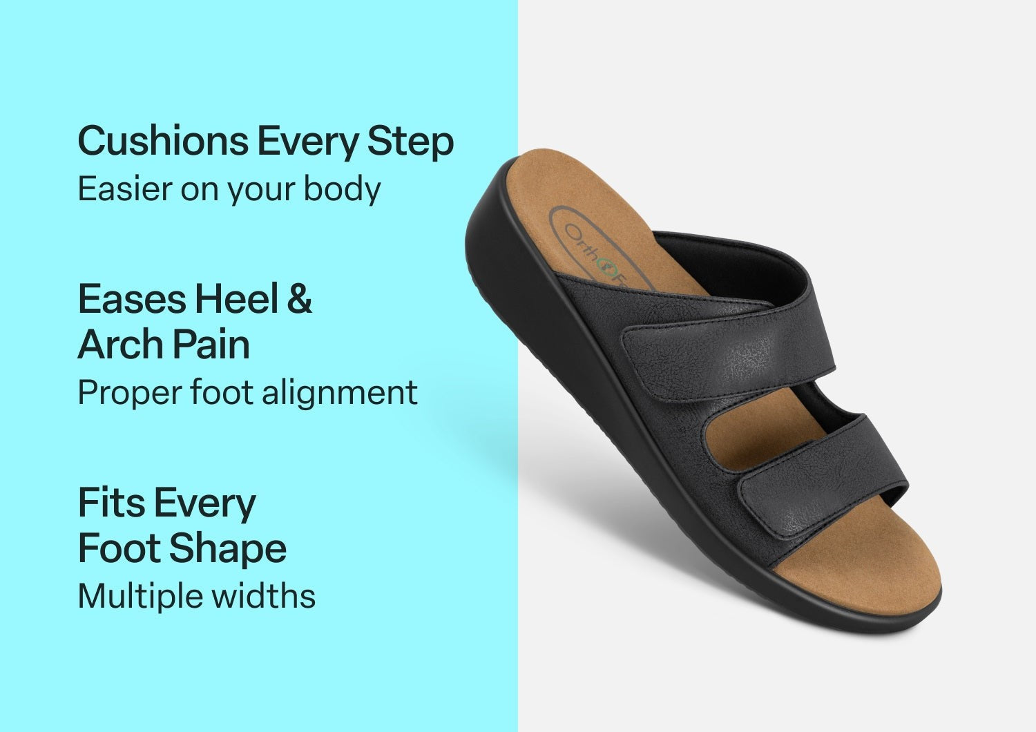 Orthofeet Cruz Supportive Adjustable Wedge Women's Sandals - Black - Comfort Benefits - 3