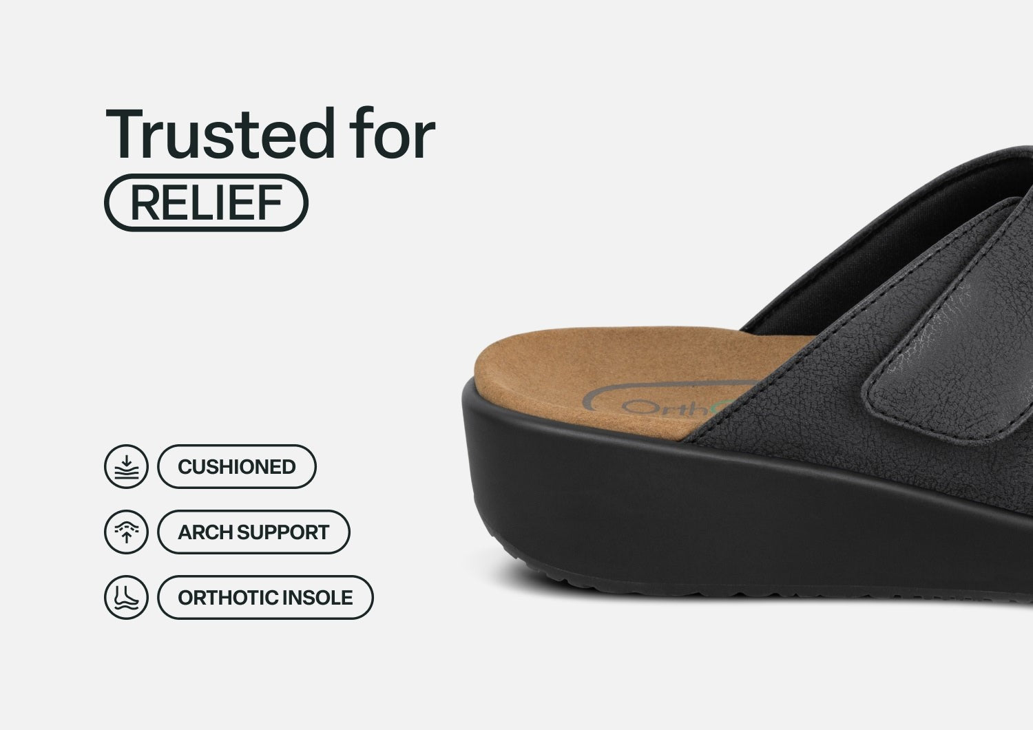 Orthofeet Cruz Supportive Adjustable Wedge Women's Sandals - Black - Feature Detail - 4