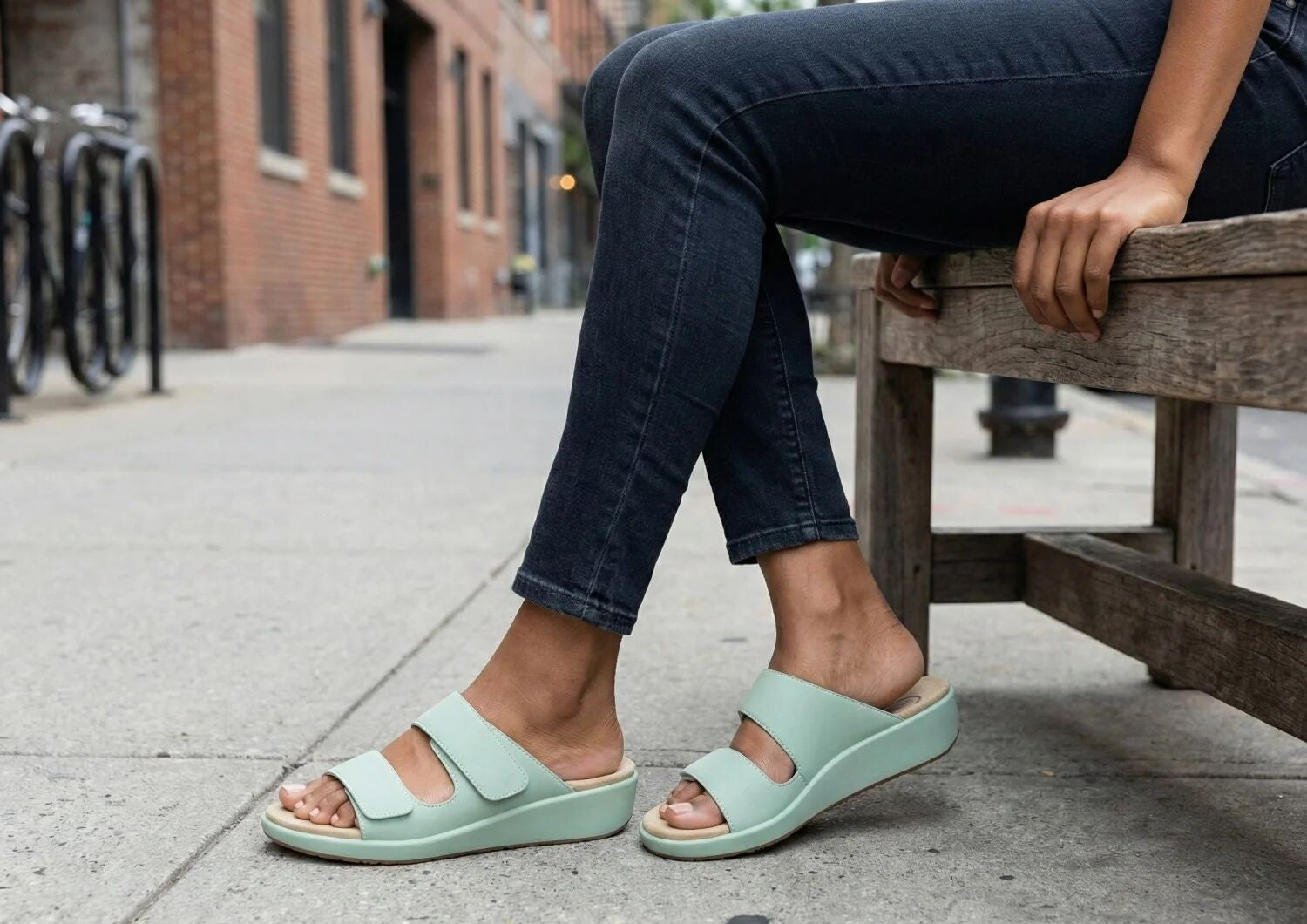 Orthofeet Cruz Supportive Adjustable Wedge Women's Sandals - Pistachio - Lifestyle View - 8