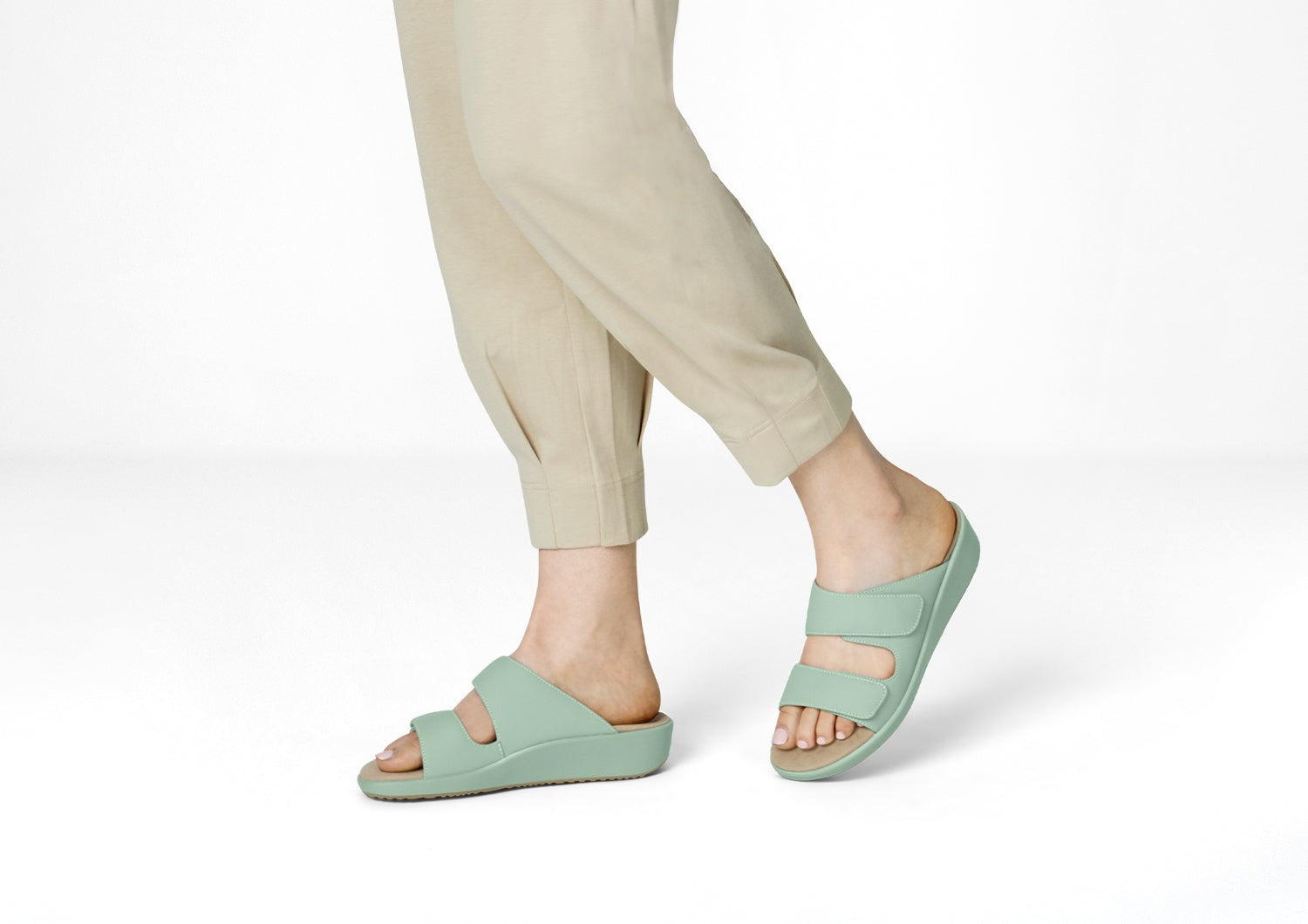Orthofeet Cruz Supportive Adjustable Wedge Women's Sandals - Pistachio - Lifestyle View - 2
