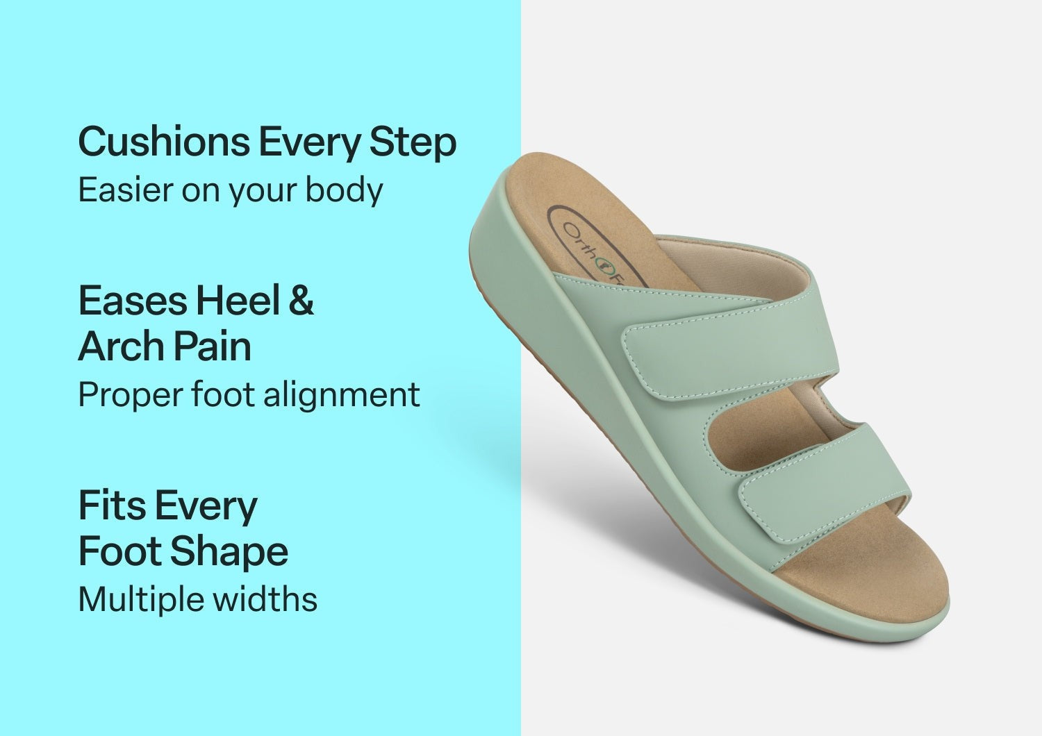 Orthofeet Cruz Supportive Adjustable Wedge Women's Sandals - Pistachio - Comfort Benefits - 3