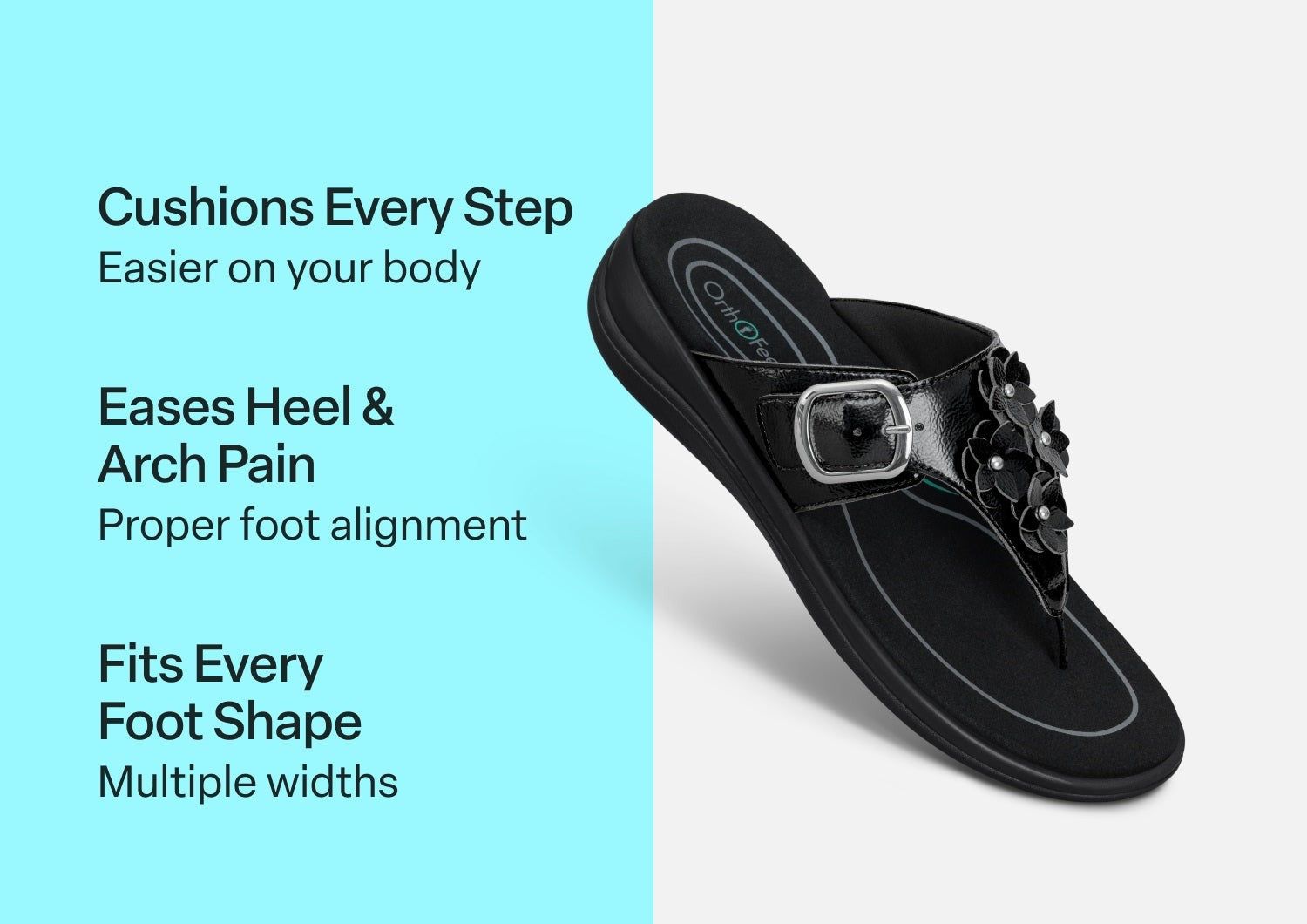 Orthofeet Daisy Women's Sandal - Black - Comfort Benefits - 3