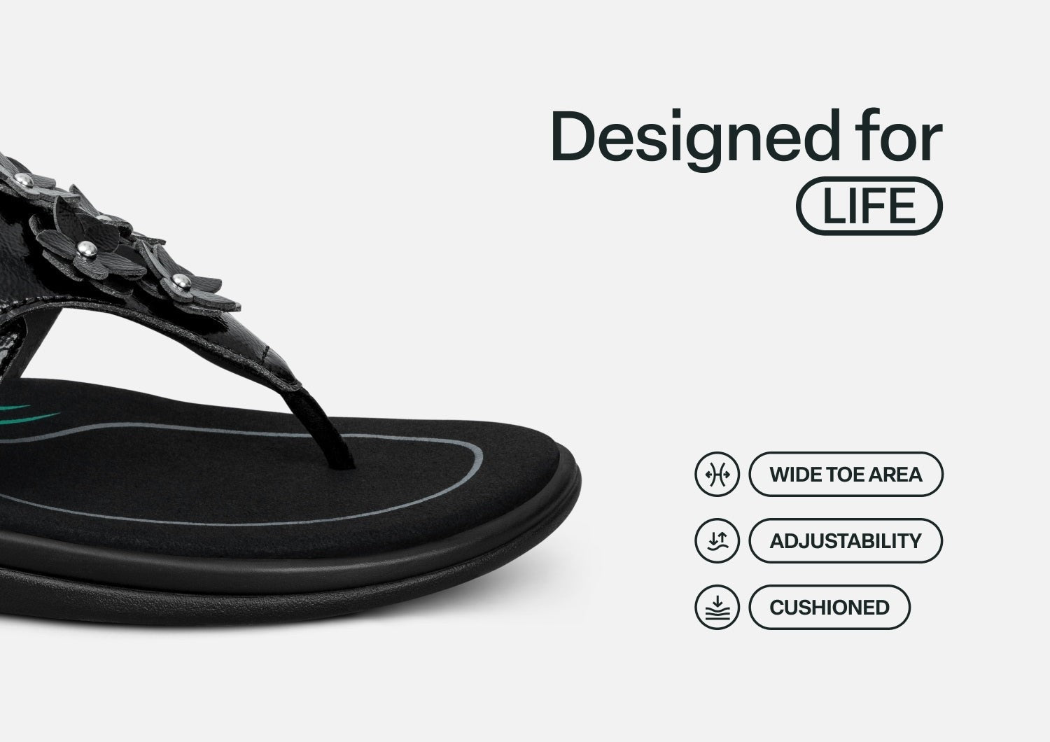 Orthofeet Daisy Women's Sandal - Black - Feature Detail - 5