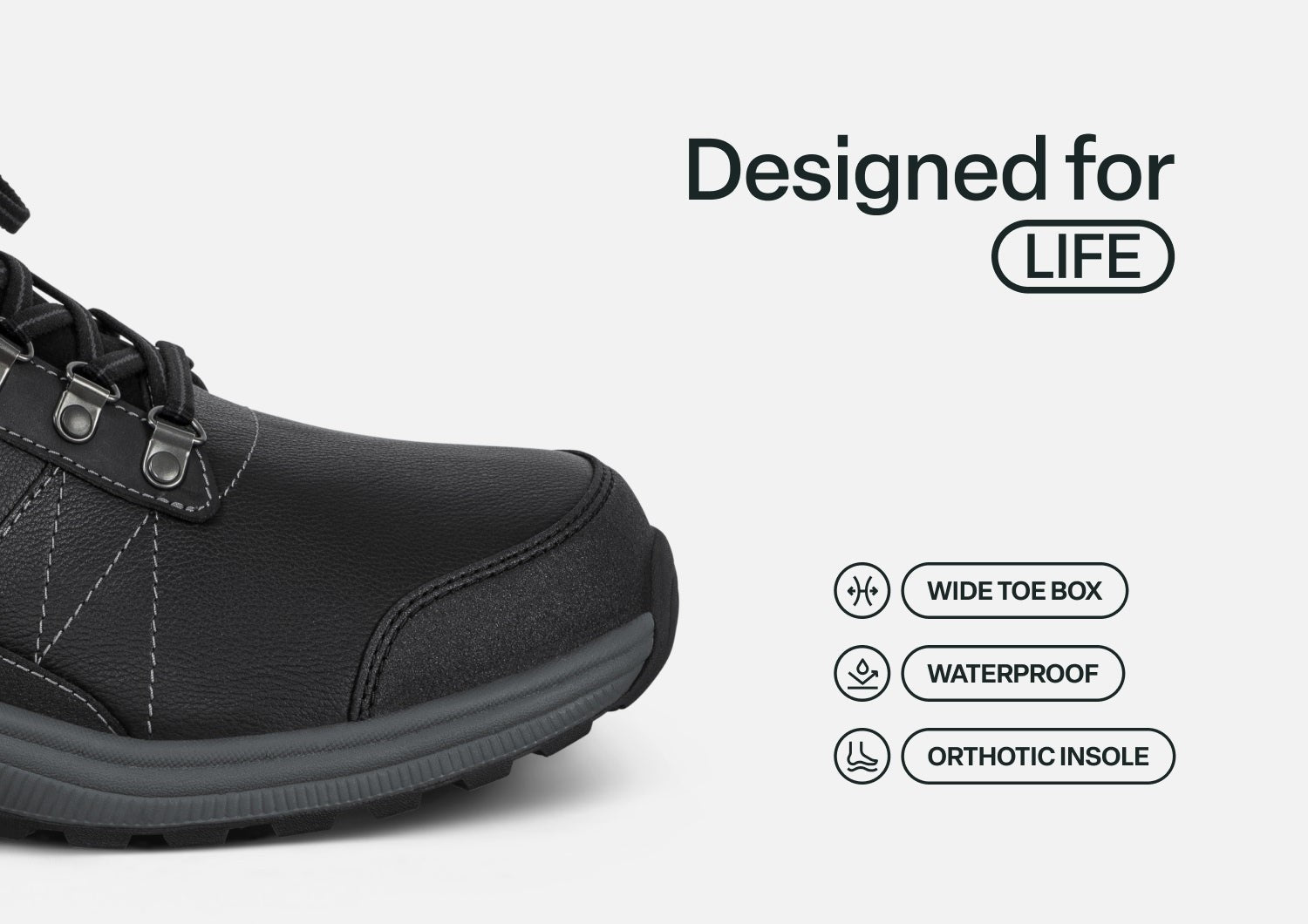 Orthofeet Dalton Hands-Free Waterproof Supportive Men's Boots - Black - Feature Detail - 4