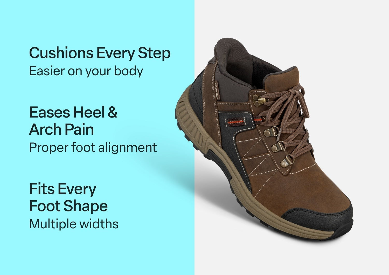 Orthofeet Dalton Hands-Free Waterproof Supportive Men's Boots - Brown - Comfort Benefits - 2