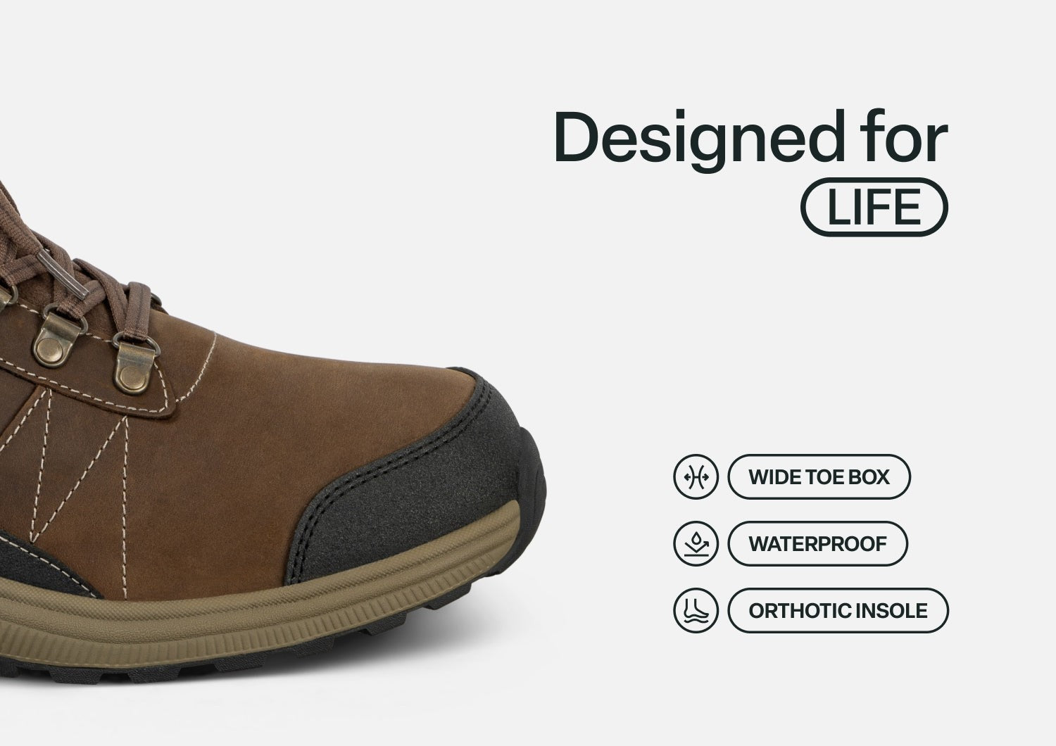 Orthofeet Dalton Hands-Free Waterproof Supportive Men's Boots - Brown - Feature Detail - 4