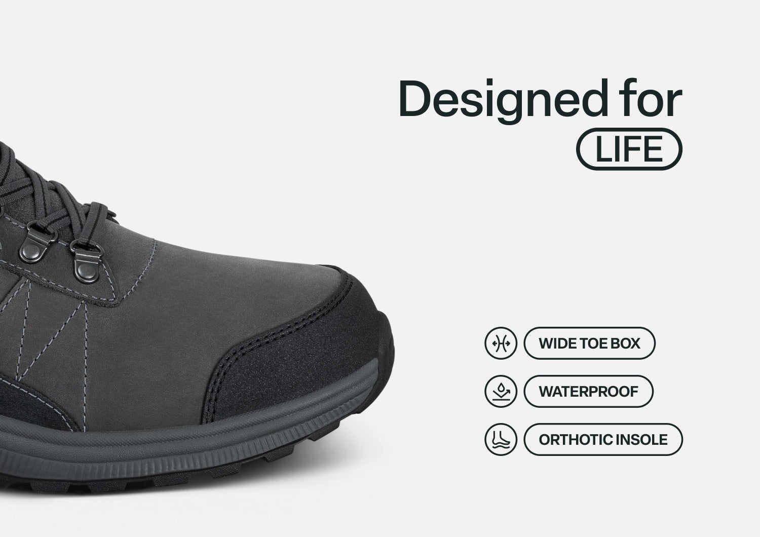 Orthofeet Dalton Hands-Free Waterproof Supportive Men's Boots - Gray - Feature Detail - 4