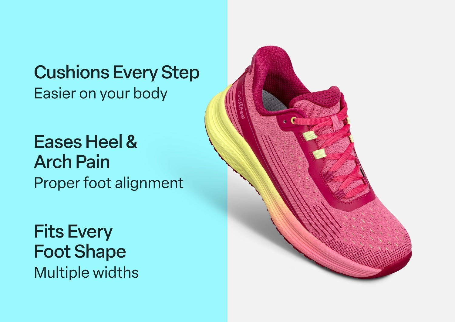 Orthofeet Dart Hands-Free Women's Sneakers - Fuschia/yellow - Comfort Benefits - 3