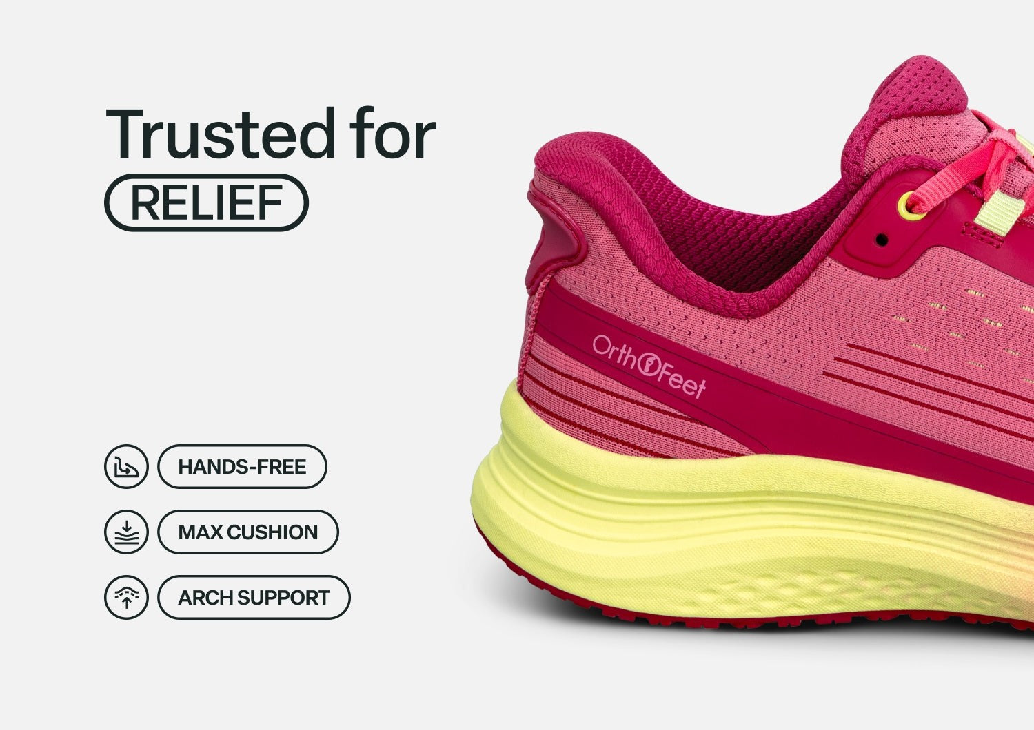Orthofeet Dart Hands-Free Women's Sneakers - Fuschia/yellow - Feature Detail - 4