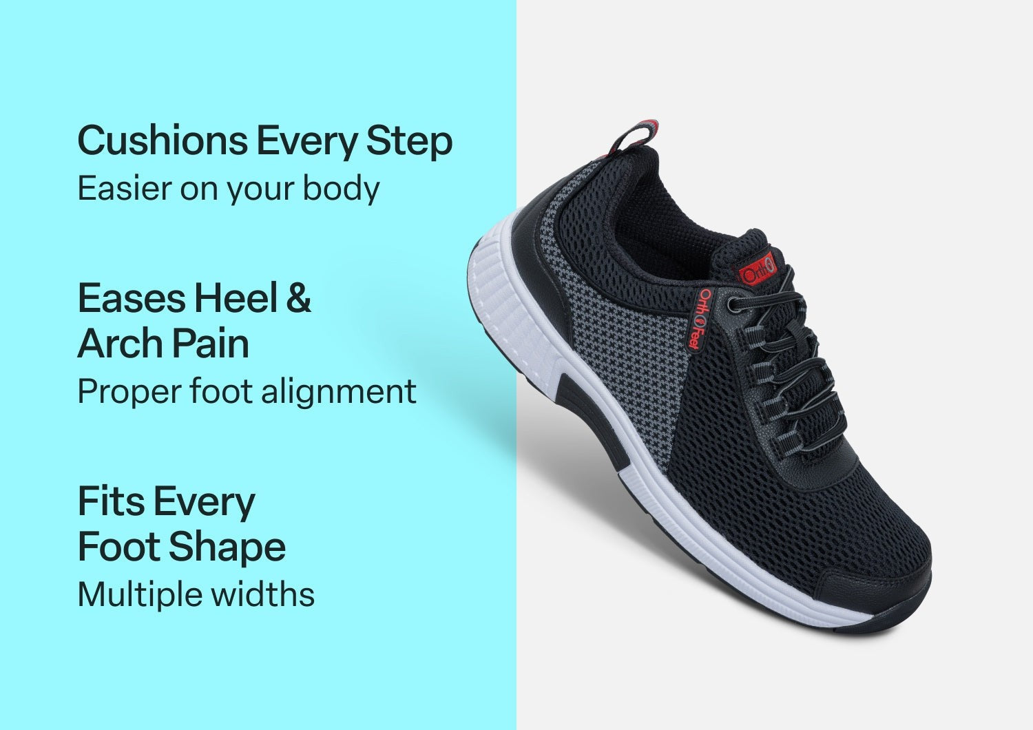Orthofeet Edgewater Stretch Supportive Arch-Relief Men's Sneakers - Black - Comfort Benefits - 3