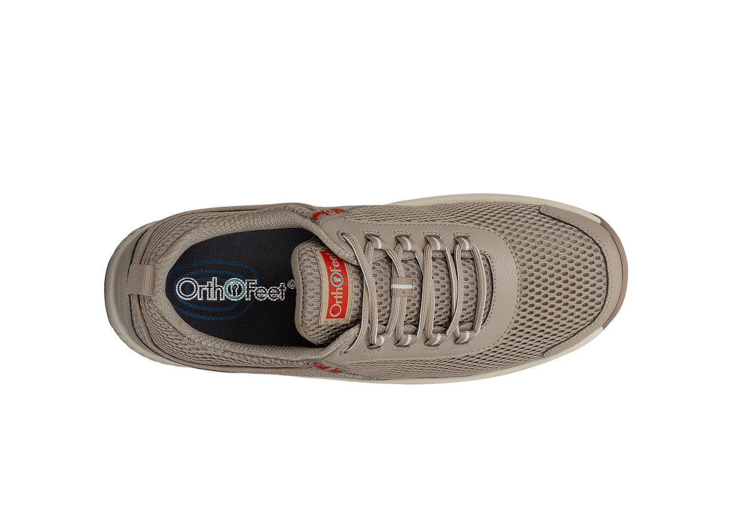 Orthofeet Edgewater Stretch Supportive Arch-Relief Men's Sneakers - Taupe - Bird's Eye View - 6
