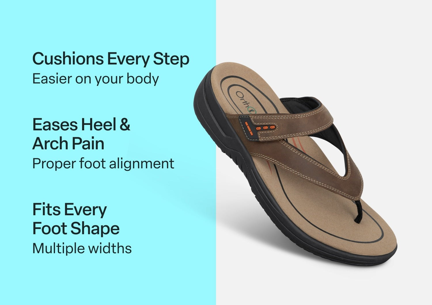 Orthofeet Eldorado Supportive Adjustable Comfort Men's Sandals - Brown - Comfort Benefits - 3