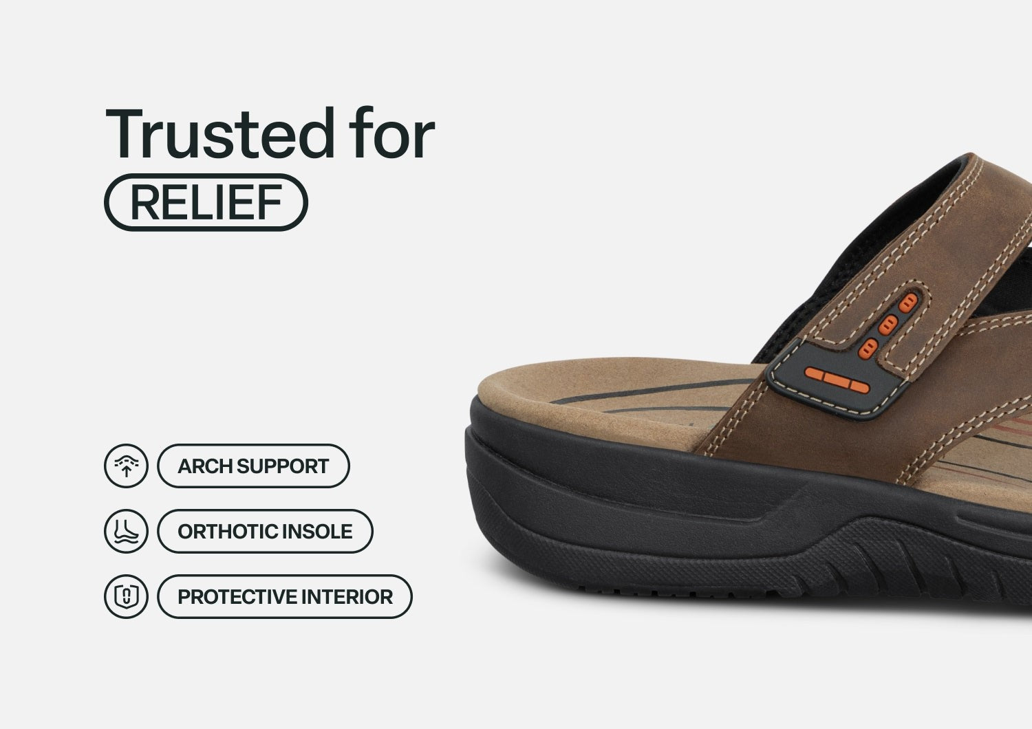 Orthofeet Eldorado Supportive Adjustable Comfort Men's Sandals - Brown - Feature Detail - 4