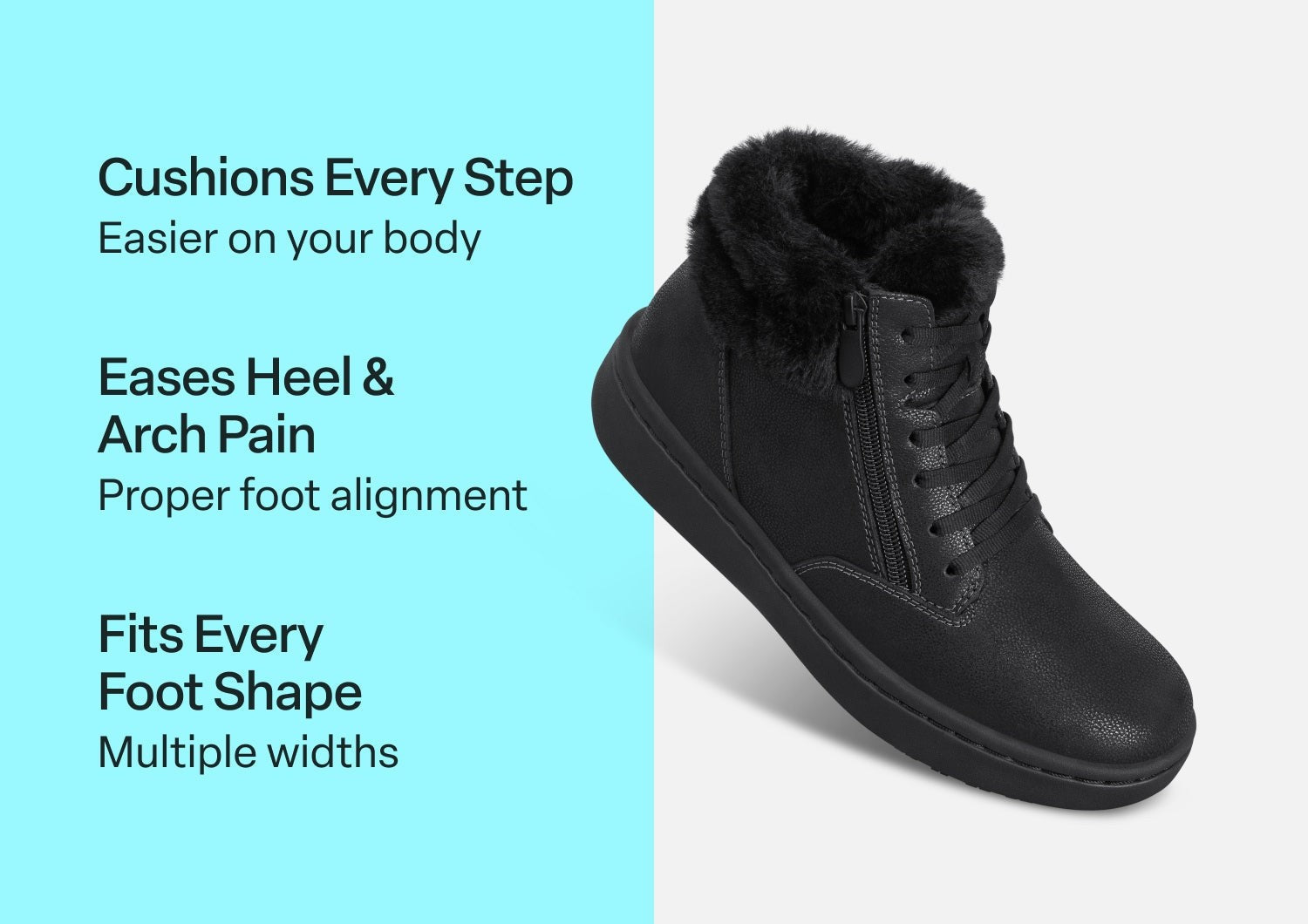 Orthofeet Elin Cushioned Arch Support Women's Boots - Black/black - Comfort Benefits - 3
