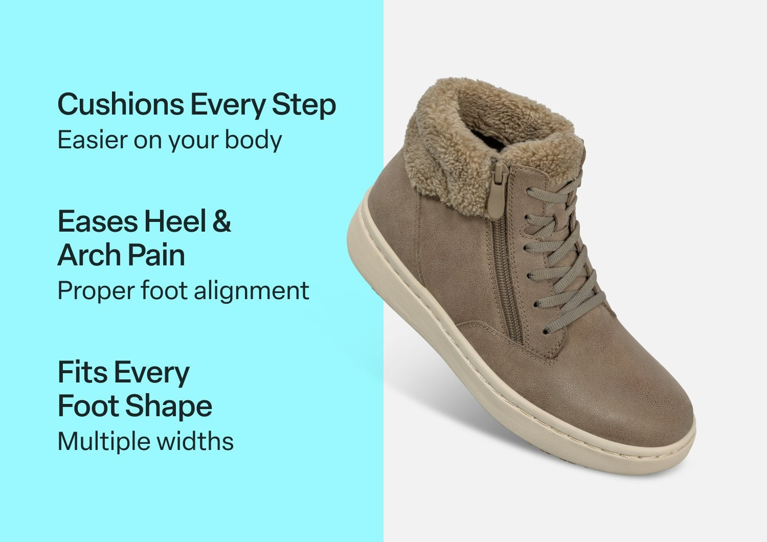 Orthofeet Elin Cushioned Arch Support Women's Boots - Taupe - Comfort Benefits - 3