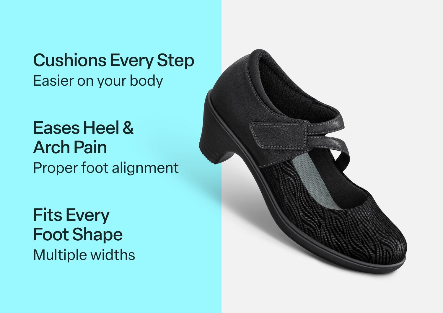 Orthofeet Ella Cushioned Support Women's Mary Jane - Black - Comfort Benefits - 3