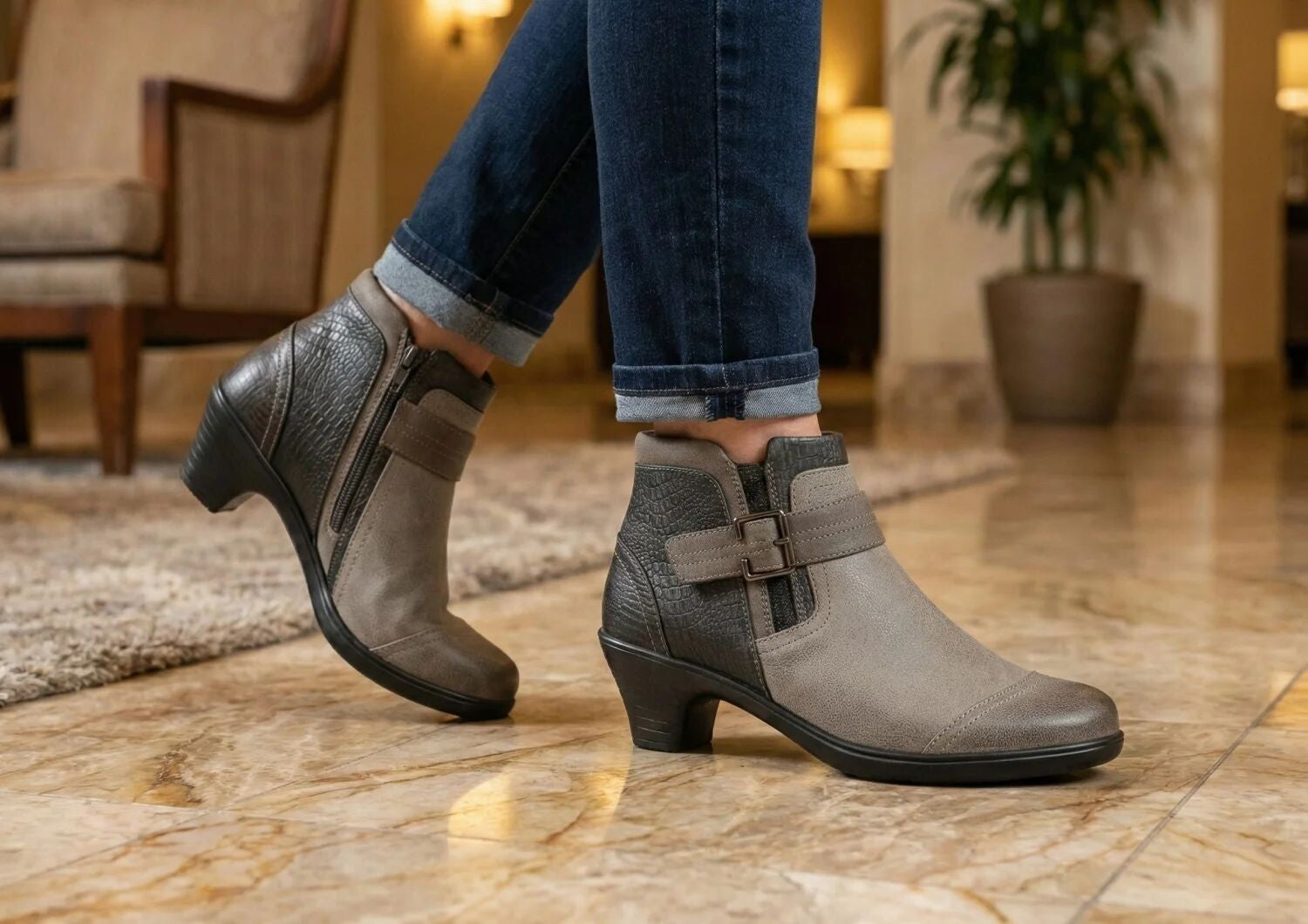 Orthofeet Emma Supportive Comfort Women's Boots - Taupe - Lifestyle View - 8