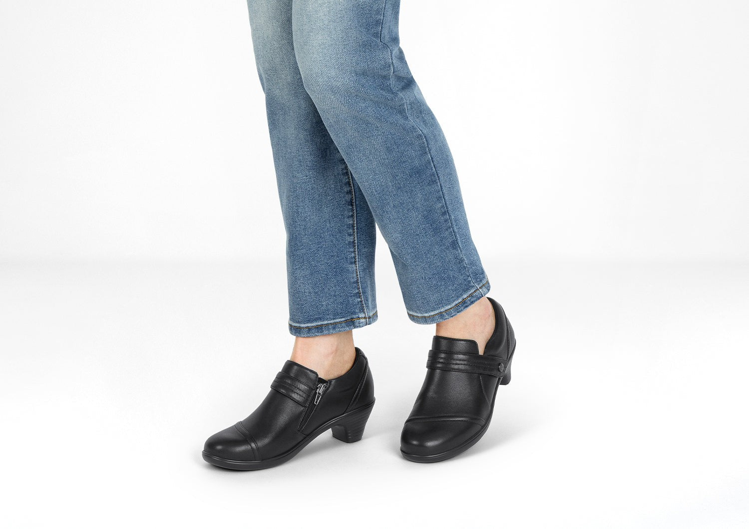 Orthofeet Eva Supportive Arch Comfort Women's Dress - Black Leather - Lifestyle View - 2